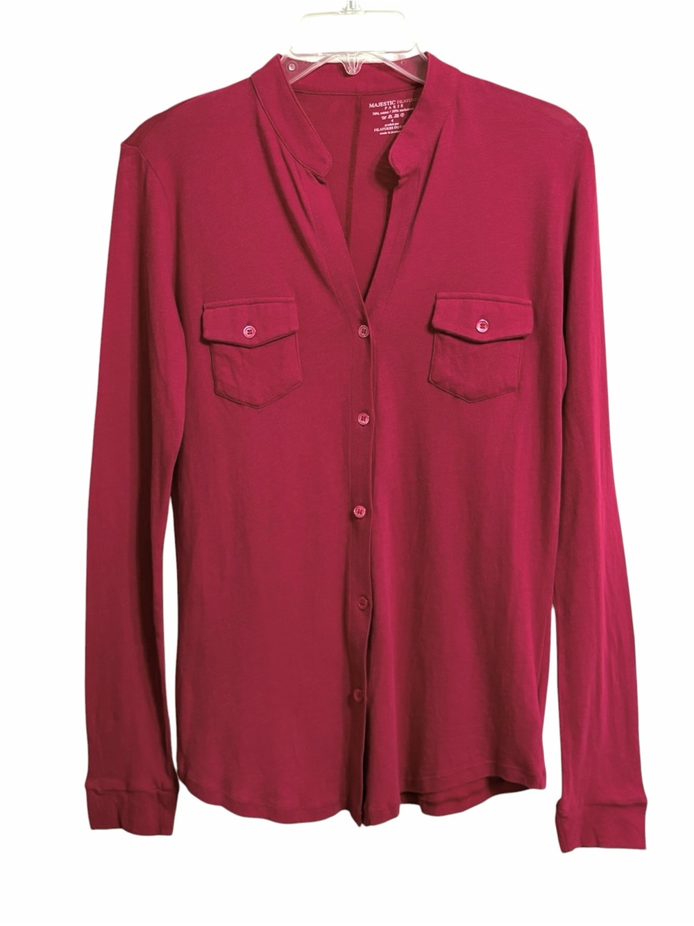 Majestic Filatures Cashmere Blend Fitted Pocket Shirt Fits Like M NWT Red Luxury